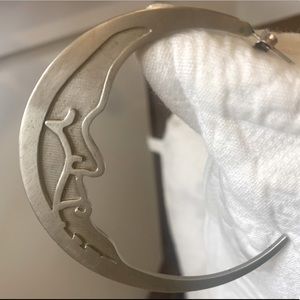 Silver color large hoop moon earrings